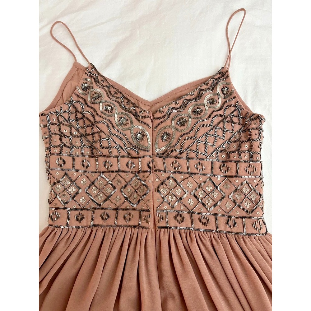 BHLDN Embellished Chiffon Dress Beaded Bodice Blush Spaghetti Straps Prom Spring - Picture 9 of 9
